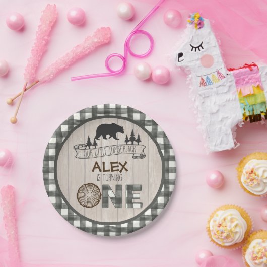 Lumberjack 1e Verjaardag Papier Bord - Beer Wit (Feest)