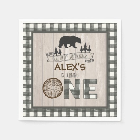 Lumberjack 1e Verjaardag Servet - Beer Wit (Voorkant)