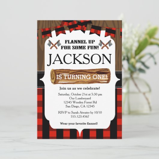 Lumberjack 1er Anniversaire Invitation (Debout devant)