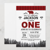 Lumberjack 1er anniversaire Invitation Ours Woodla (Devant / Derrière)