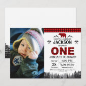 Lumberjack 1er anniversaire Invitation Ours Woodla (Devant / Derrière)