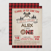 Lumberjack 1er Anniversaire Invitation - Rouge (Devant / Derrière)
