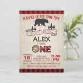 Lumberjack 1st Birthday Uitnodiging - Rood/Beer (Staand voorkant)