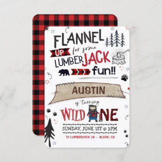 Lumberjack Anniversaire Invitation Buffalo Plaid B