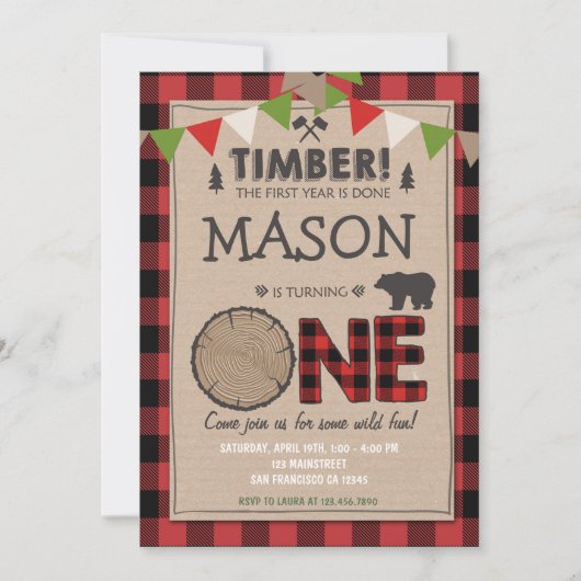 Lumberjack Anniversaire Invitation Forêt Anniversa (Devant)