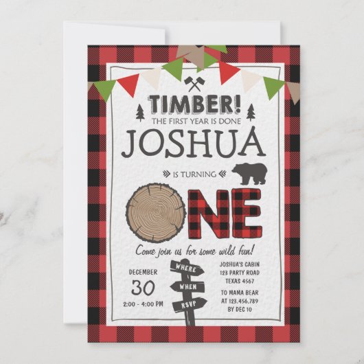 Lumberjack Anniversaire Invitation Forêt Anniversa (Devant)