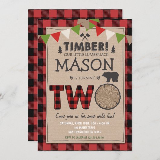 Lumberjack Anniversaire Invitation Forêt Anniversa (Devant / Derrière)