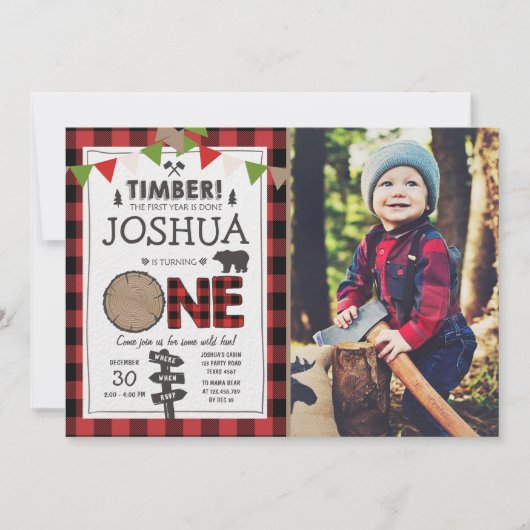 Lumberjack Anniversaire Invitation Forêt Anniversa (Devant)