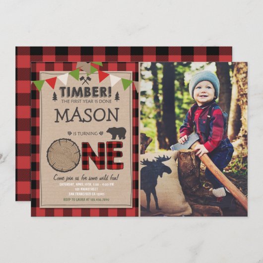 Lumberjack Anniversaire Invitation Forêt Anniversa (Devant / Derrière)