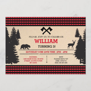 Lumberjack Anniversaire Invitation Red Woodland In