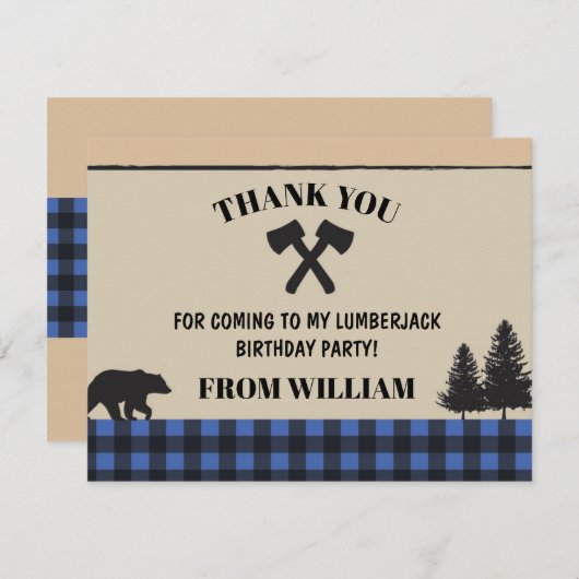 Lumberjack Axe Check Verjaardagsfeest Dank u kaart (Voorkant / Achterkant)