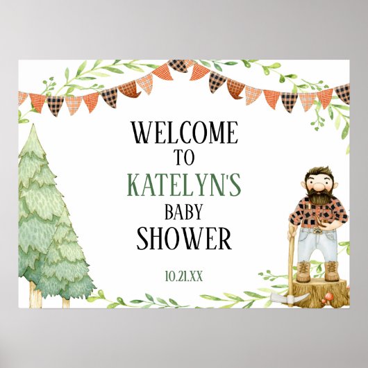 Lumberjack Baby shower Welkomstteken Poster (Voorkant)