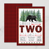 Lumberjack Bear Invitations de fête de deuxième an (Devant / Derrière)