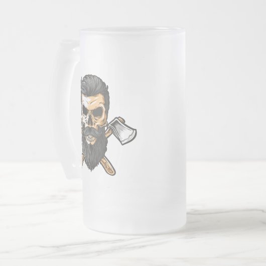 Lumberjack Bearded Skull Crossed Axes Matglas Bierpul (Voorkant links)