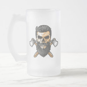 Lumberjack Bearded Skull Crossed Axes Matglas Bierpul