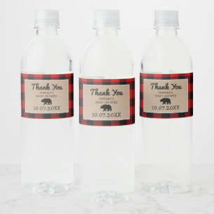 Lumberjack Beer Buffalo Plaid Baby shower Favors Waterfles Etiket