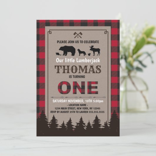 Lumberjack birthday invitation flannel (Debout devant)