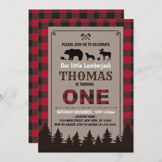 Lumberjack birthday invitation flannel kaart (Voorkant / Achterkant)