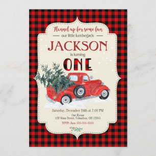 LUMBERJACK Birthday Invitation / Red Truck Kaart