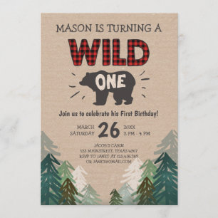 Lumberjack Birthday Invitation Wild One Forest Kaart