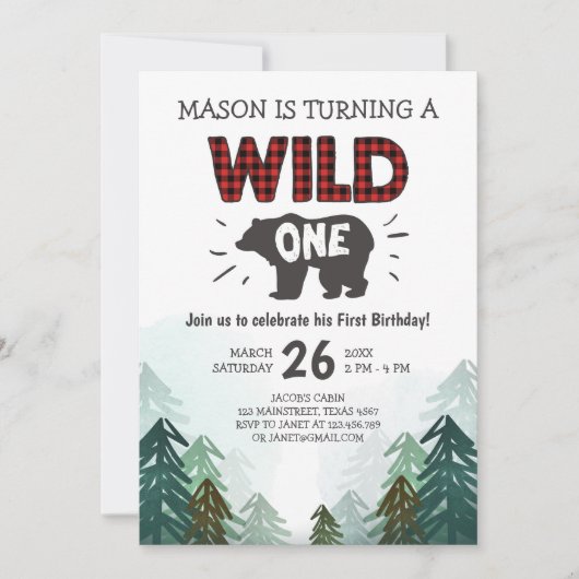 Lumberjack Birthday Invitation Wild One Forest Kaart (Voorkant)