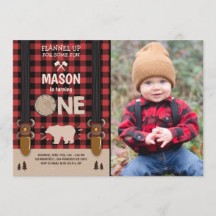Lumberjack Birthday Invitation Woodland Pset Red Kaart