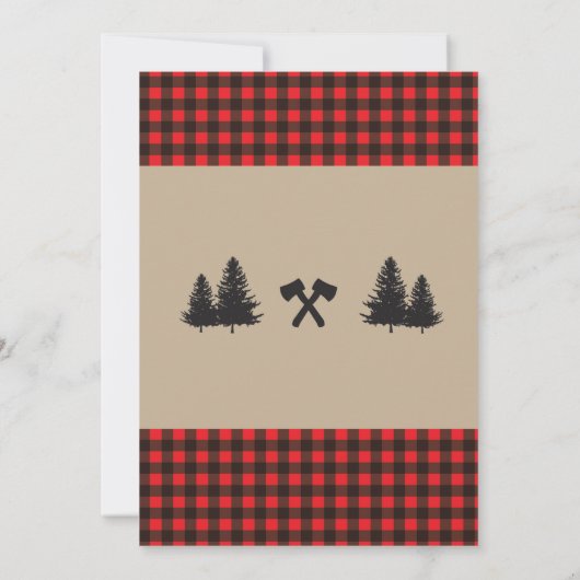 Lumberjack Birthday Party ONE First 1st Red Invite Kaart (Achterkant)
