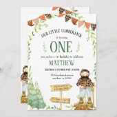 Lumberjack Birthday Uitnodiging met Red Pset (Voorkant / Achterkant)