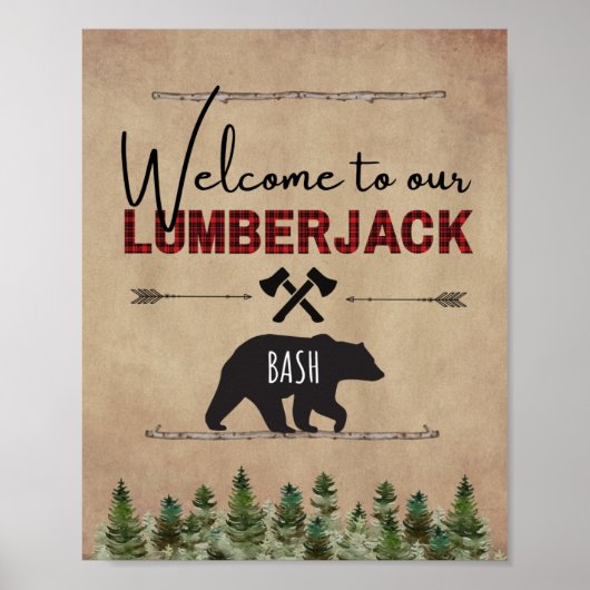 Lumberjack Birthday Welcome Sign Poster (Voorkant)
