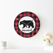 Lumberjack Black Bear Buffalo Plaid Hunter Theme Grote Klok (Huis)