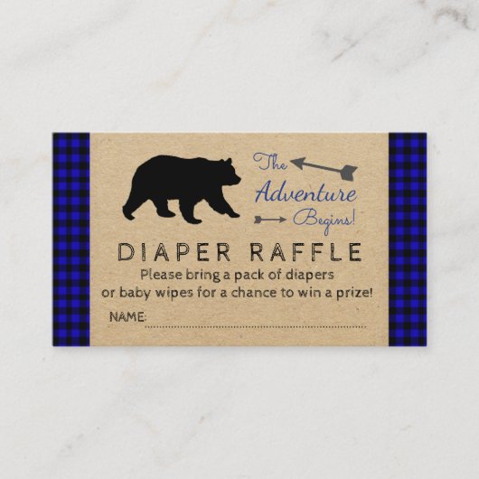 Lumberjack blauw Buffalo Plaid Luier Raffle Ticket Informatiekaartje (Voorkant)