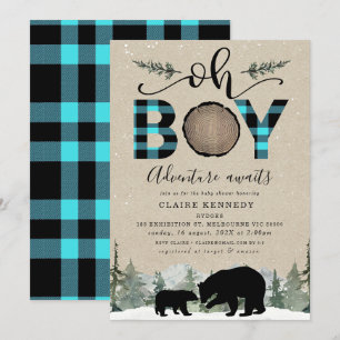 Lumberjack Blue Flannel Kraft Oh Boy Baby shower Kaart