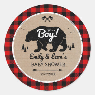 Lumberjack bos Beer Adventure Boy Baby shower Ronde Sticker