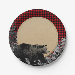 Lumberjack Buffalo Plaid Beer rustieke hut Papieren Bordje