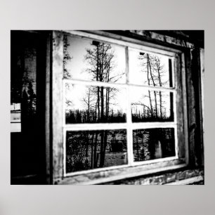 Lumberjack Cabin Window/B W Grainy Poster