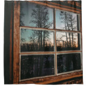 Lumberjack Cabin Window/Grainy Sunset Douchegordijn (Voorkant)