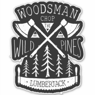 Lumberjack Crossed Axes Zw Pine Trees personaliser Sticker