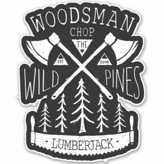 Lumberjack Crossed Axes Zw Pine Trees personaliser Sticker (Voorkant)