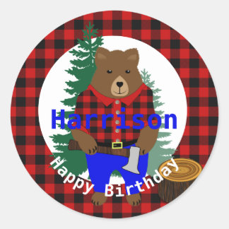 Lumberjack Cute Beer Plays Happy Birthday Ronde Sticker