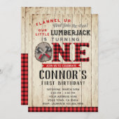 Lumberjack eerste verjaardag uitnodiging (Voorkant / Achterkant)