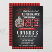 Lumberjack First Birthday Invitation Chalkboard Kaart (Voorkant / Achterkant)