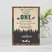 Lumberjack First Birthday ONE Green Check Invite Kaart (Staand voorkant)