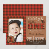 Lumberjack First Birthday Party Invitation Kaart (Voorkant / Achterkant)