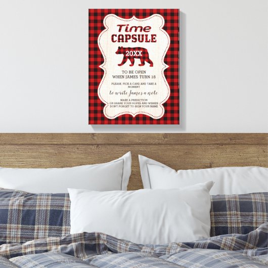 Lumberjack First Birthday Time Capsule Sign Canvas Afdruk (Insitu (Slaapkamer))