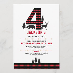 Lumberjack Flannel 4th 4 Birthday Party Invitation Kaart