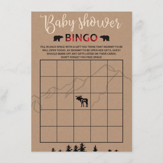 Lumberjack Flannel Baby shower Bingo Game Kaart (Voorkant)