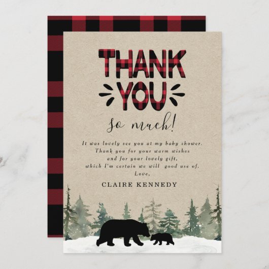 Lumberjack Flannel Baby shower - Hartelijk dank Kaart (Voorkant / Achterkant)