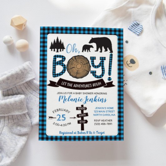 Lumberjack Flannel Garçon Baby shower Invitation O