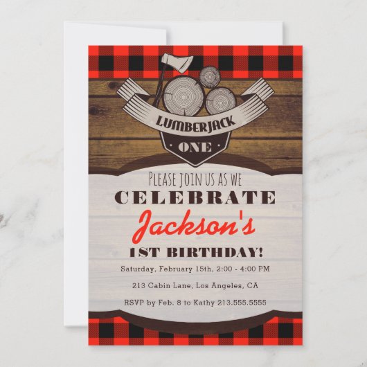 Lumberjack Flannel Woodsy Boy Invitation d'anniver (Devant)