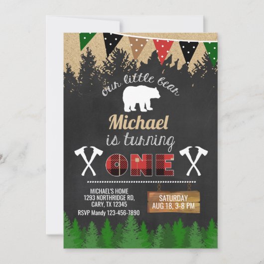 Lumberjack garçon 1er invitation de premier annive (Devant)